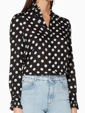 L'agence Silk Black & White Polka Dot Carla Victorian Blouse Small